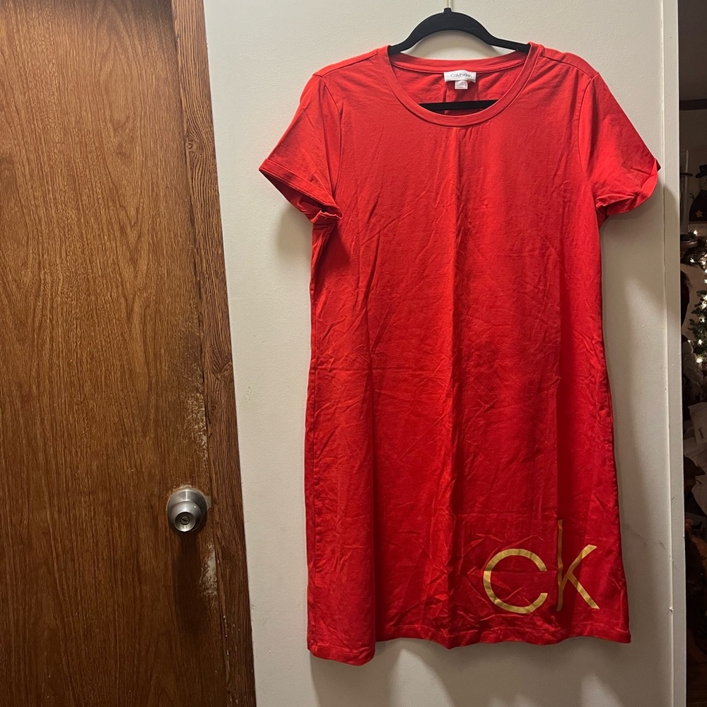 Calvin Klein orange t-shirt dress size large casual athletic athleisure